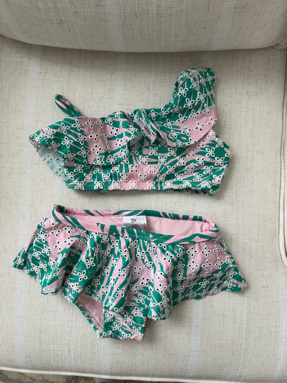 Shade Critters Girls Pink and Green Ruffle Two-Piece Swim Set